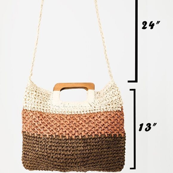 Color Block Double-Use Braided Tote Bag - Picture 5 of 6